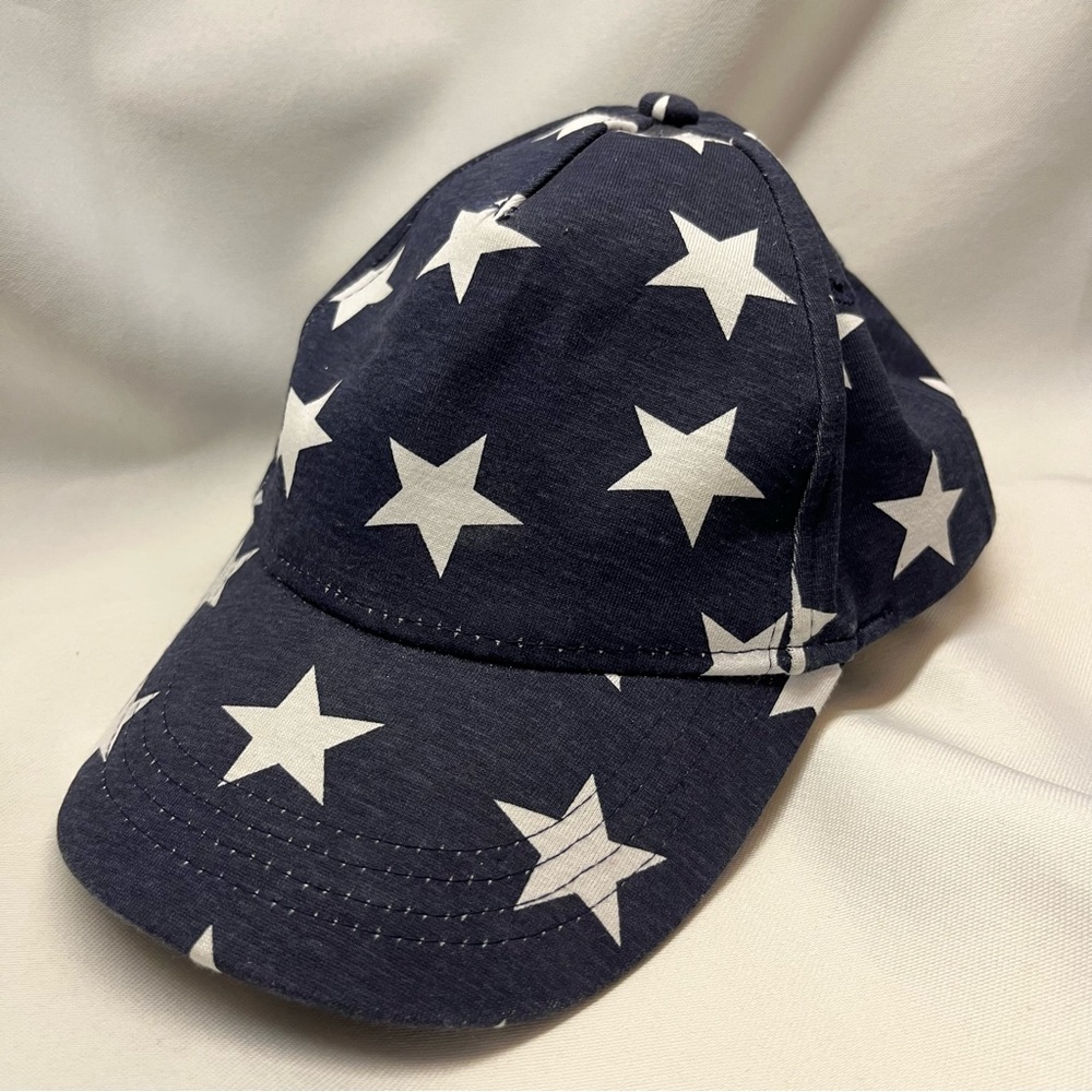 H&M Baseball Cap Kids Curved Bill 5 Panel Dark Blue White Stars 4-8 Youth Size